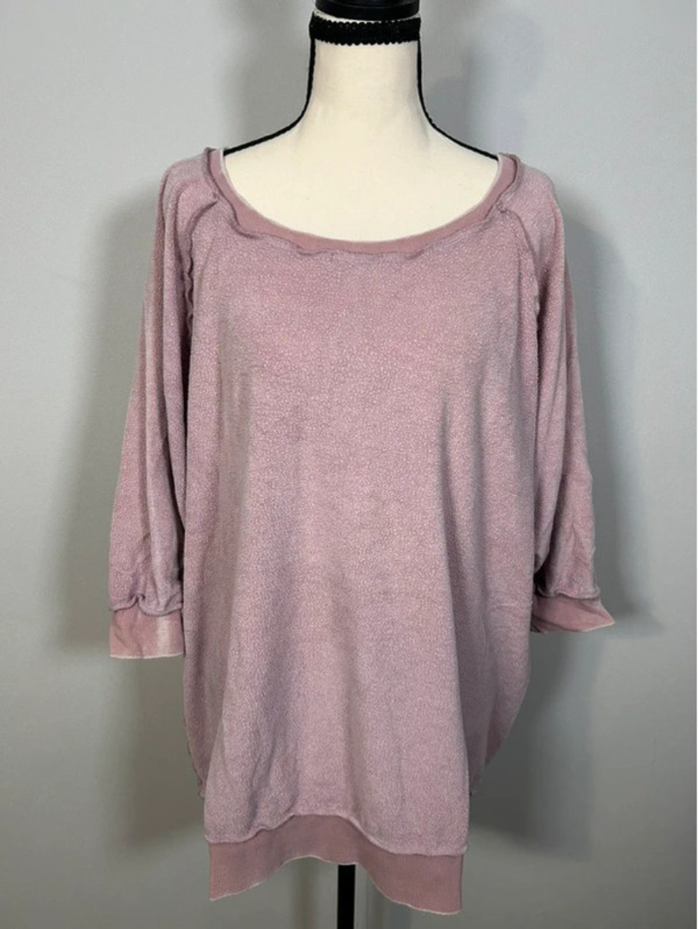 Free People Mauve Pink Oversized Tunic Sweatshirt XS Raw Edge Boho